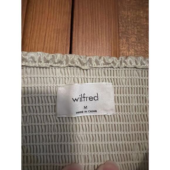 Aritzia Wilfred Smocked Metallic Bodycon Ballad Mini Dress Puff Sleeve Gold SZ M - Picture 3 of 10